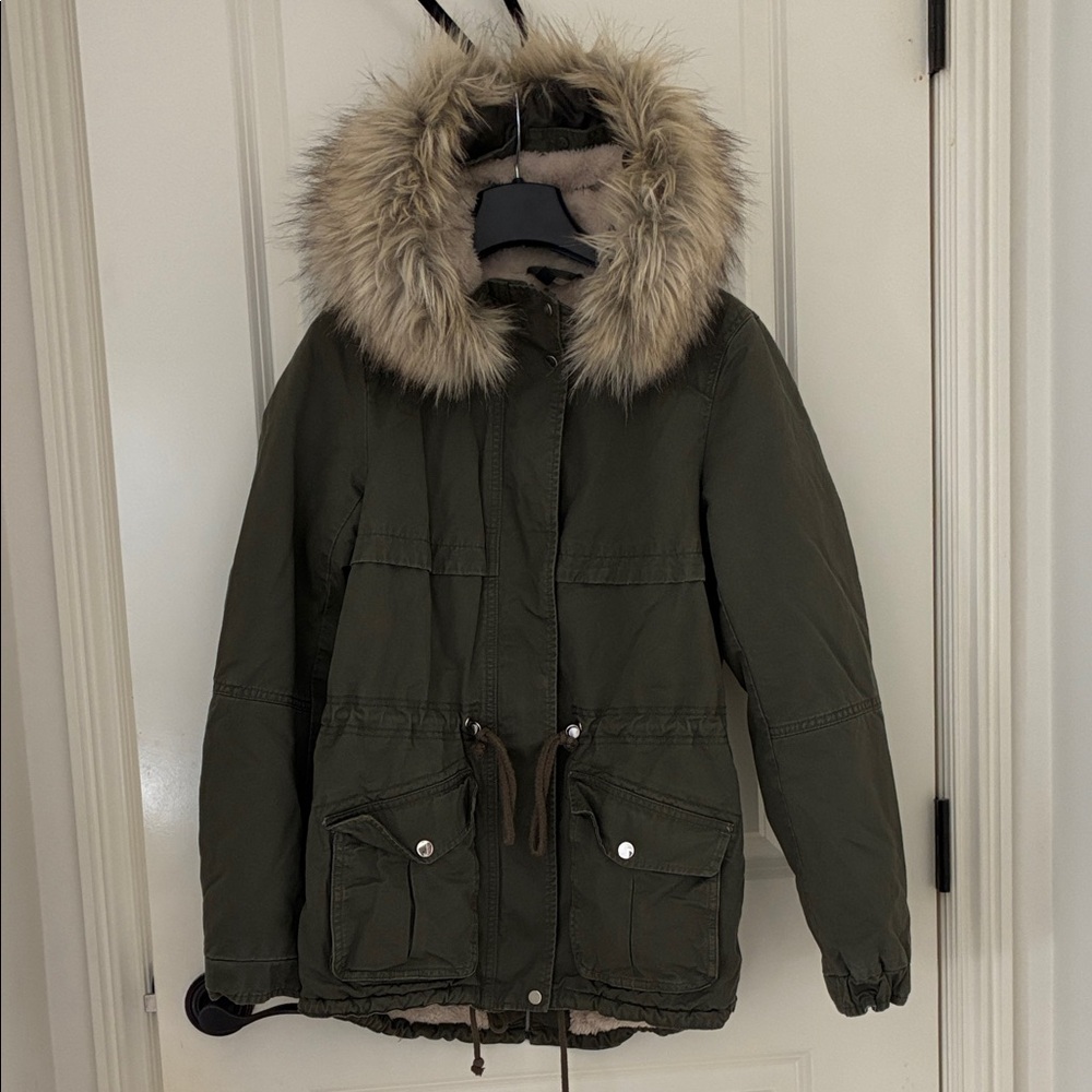 H&M Hooded Utility Jacket with Detachable Faux Fur